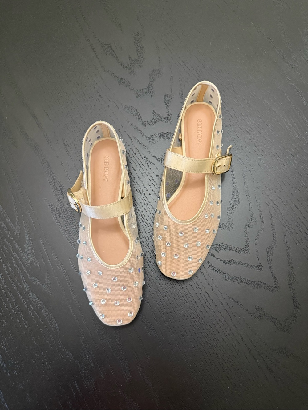 Studded Sheer Mary Jane Flats in Nude - Picture 3 of 8
